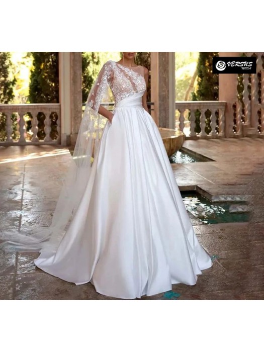 Abito Vestito da Sposa con Monospalla Trasparente Maxi Wedding Dress BRID032